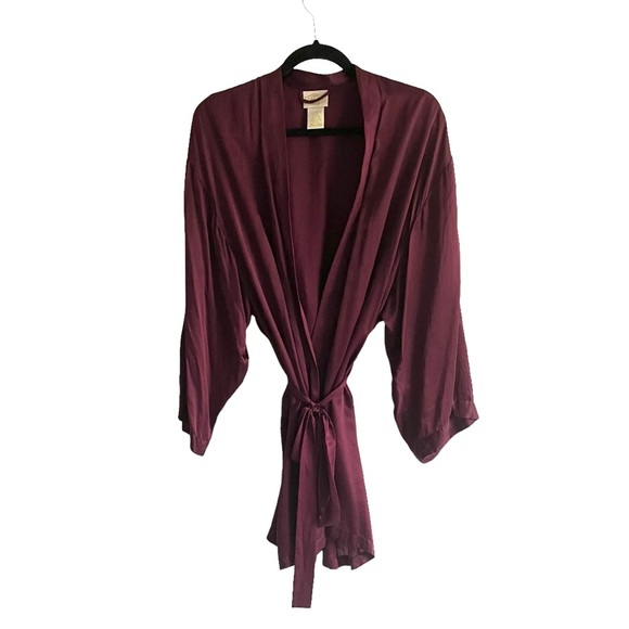 La SENZA Other - SILK & SATIN Silk Wrap Tie Waist Belt Robe Wide Dolman Sleeves Burgundy L / XL